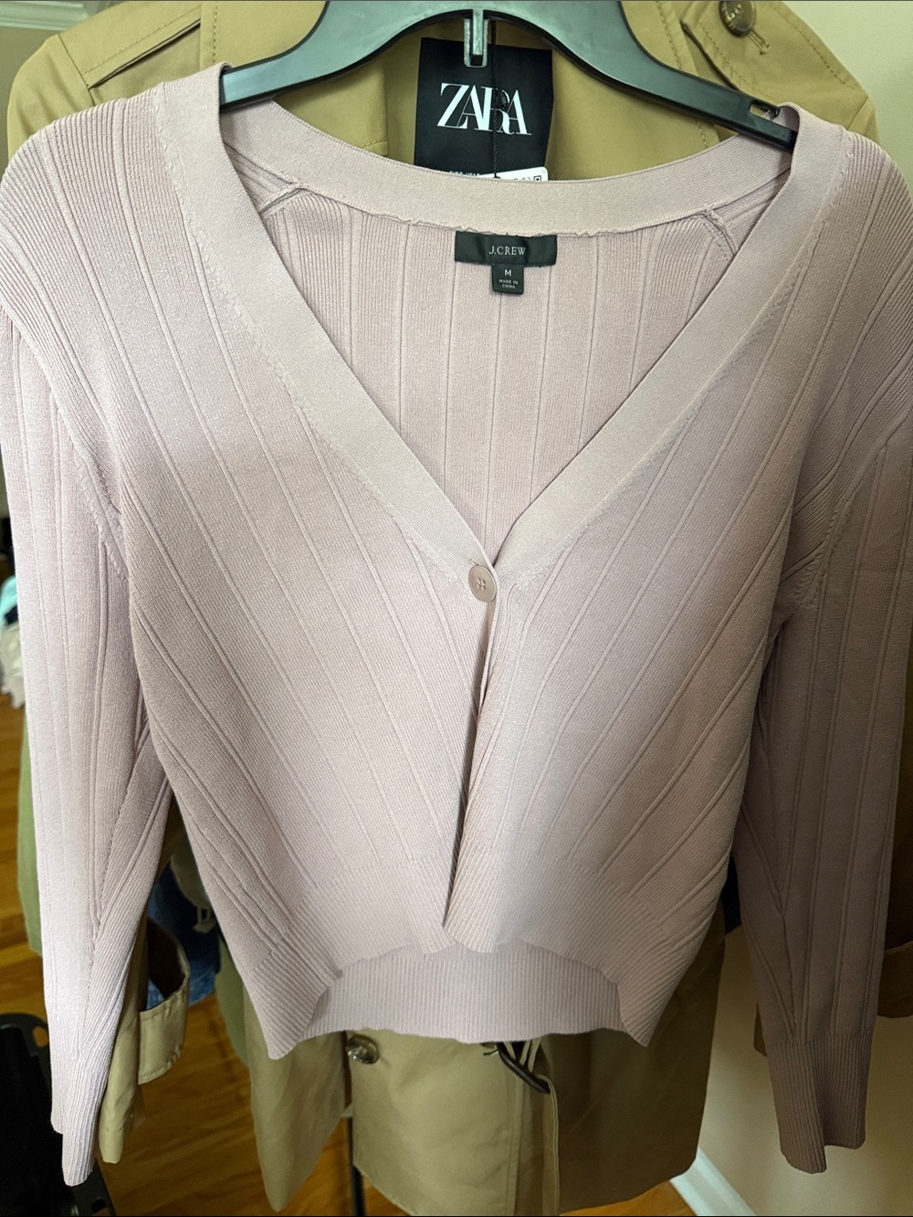 J. Crew Women’s Light Blush V-Neck Ribbed Button Cardigan